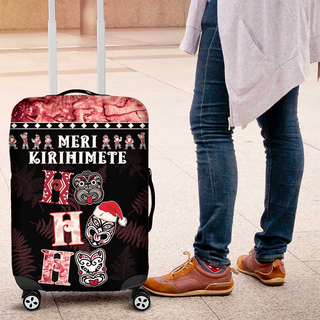 New Zealand Tiki Christmas Luggage Cover Ho Ho Ho Paua Shell Glitter Red