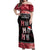 Personalised New Zealand Tiki Christmas Off Shoulder Maxi Dress Ho Ho Ho Paua Shell Glitter Red