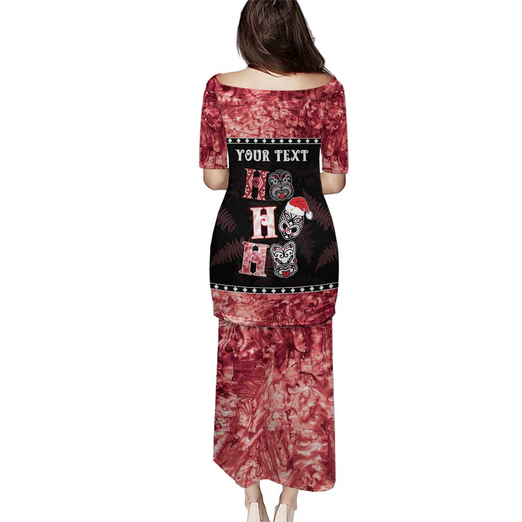 Personalised New Zealand Tiki Christmas Puletasi Ho Ho Ho Paua Shell Glitter Red LT05 - Polynesian Pride
