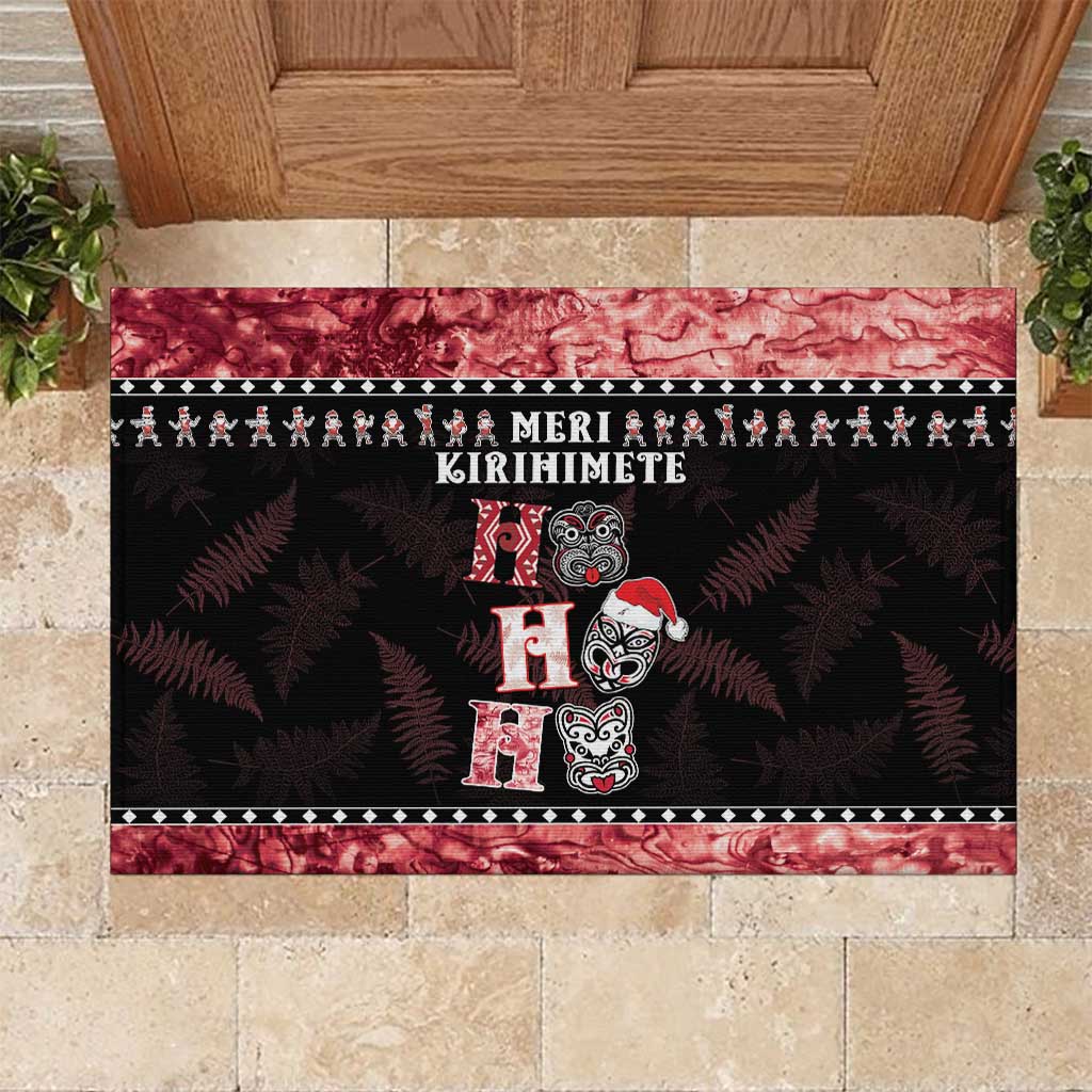 New Zealand Tiki Christmas Rubber Doormat Ho Ho Ho Paua Shell Glitter Red