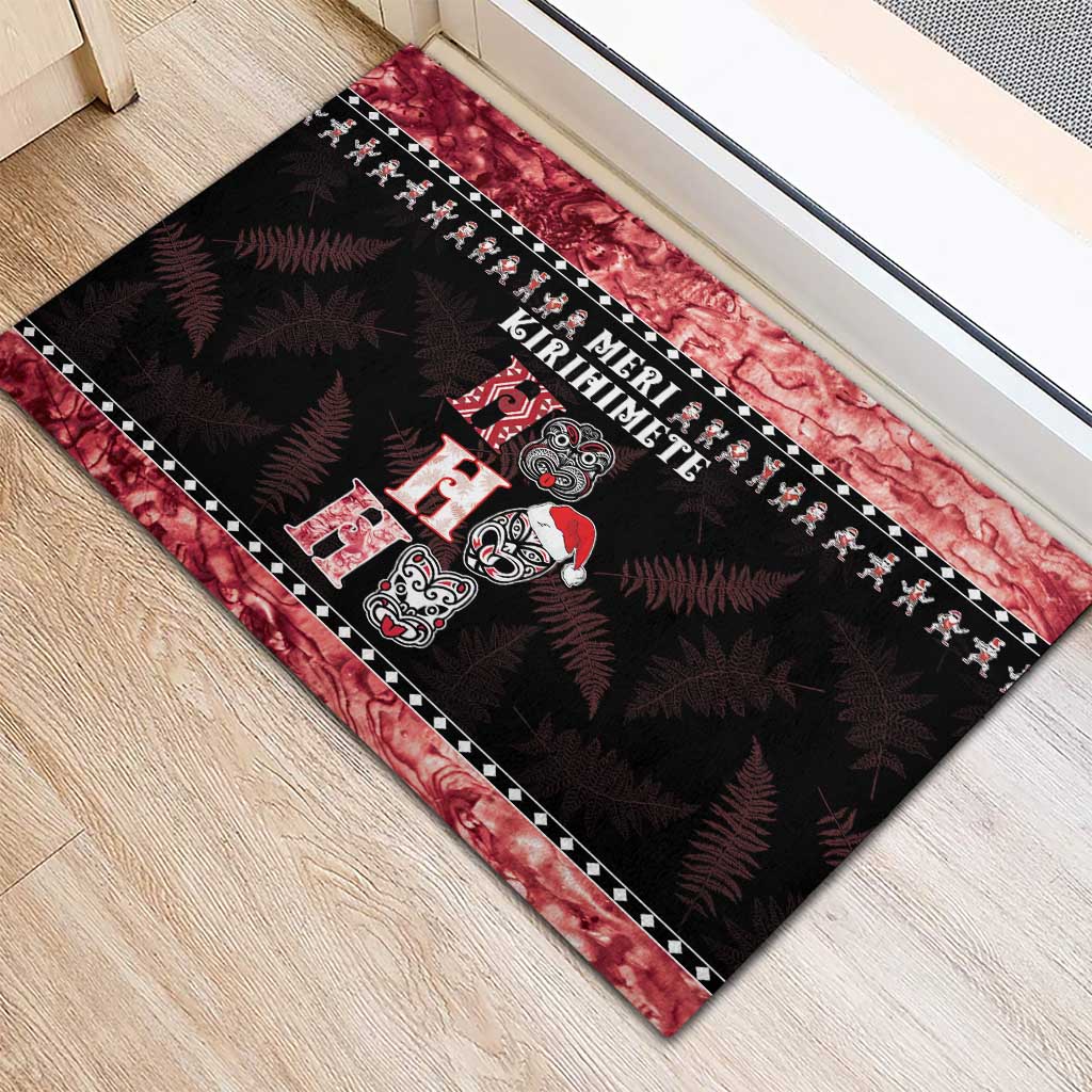 New Zealand Tiki Christmas Rubber Doormat Ho Ho Ho Paua Shell Glitter Red LT05 - Polynesian Pride
