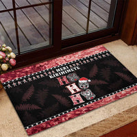 New Zealand Tiki Christmas Rubber Doormat Ho Ho Ho Paua Shell Glitter Red LT05 - Polynesian Pride