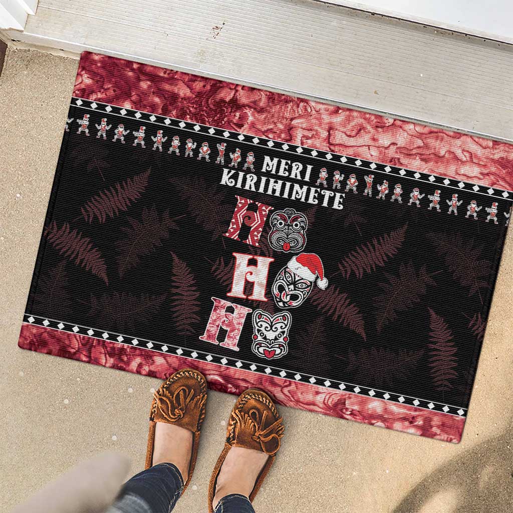 New Zealand Tiki Christmas Rubber Doormat Ho Ho Ho Paua Shell Glitter Red LT05 - Polynesian Pride