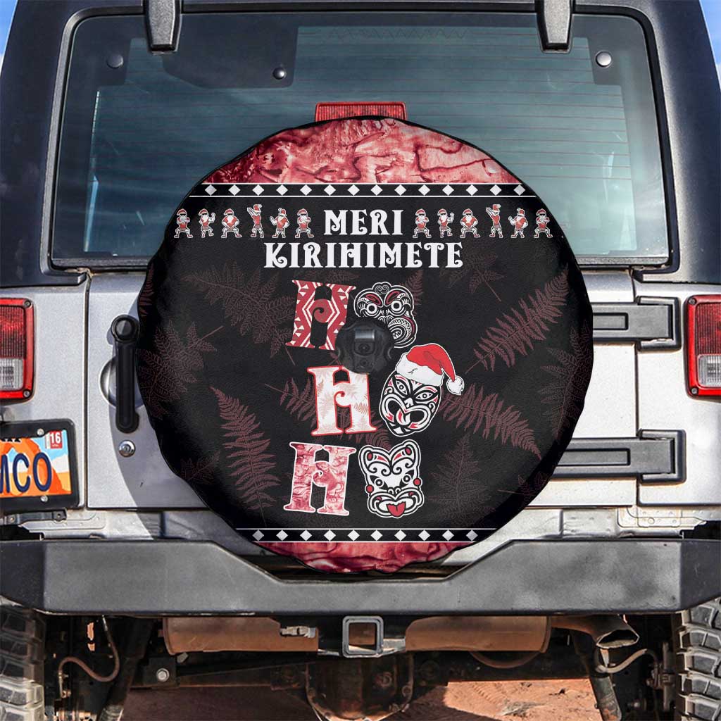 New Zealand Tiki Christmas Spare Tire Cover Ho Ho Ho Paua Shell Glitter Red LT05 Black - Polynesian Pride