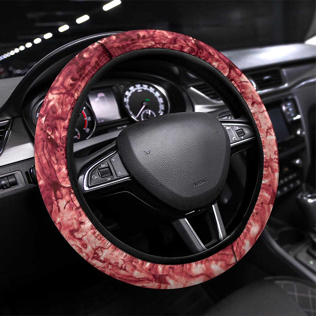 New Zealand Tiki Christmas Steering Wheel Cover Ho Ho Ho Paua Shell Glitter Red LT05 Universal Fit Black - Polynesian Pride