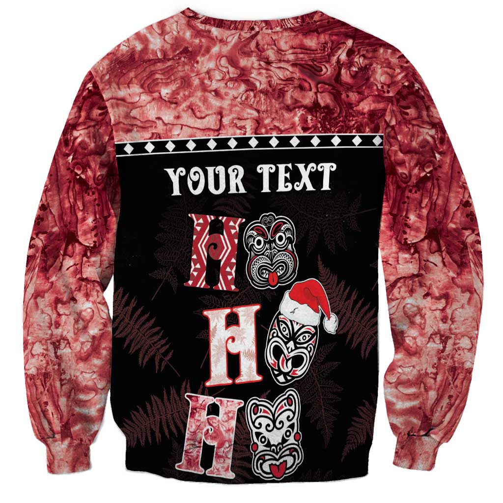 Personalised New Zealand Tiki Christmas Sweatshirt Ho Ho Ho Paua Shell Glitter Red LT05 - Polynesian Pride