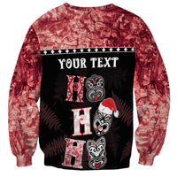 Personalised New Zealand Tiki Christmas Sweatshirt Ho Ho Ho Paua Shell Glitter Red LT05 - Polynesian Pride