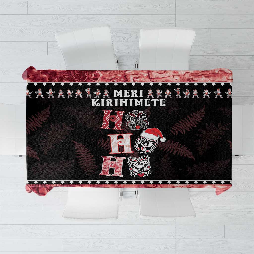 New Zealand Tiki Christmas Tablecloth Ho Ho Ho Paua Shell Glitter Red LT05 Black - Polynesian Pride