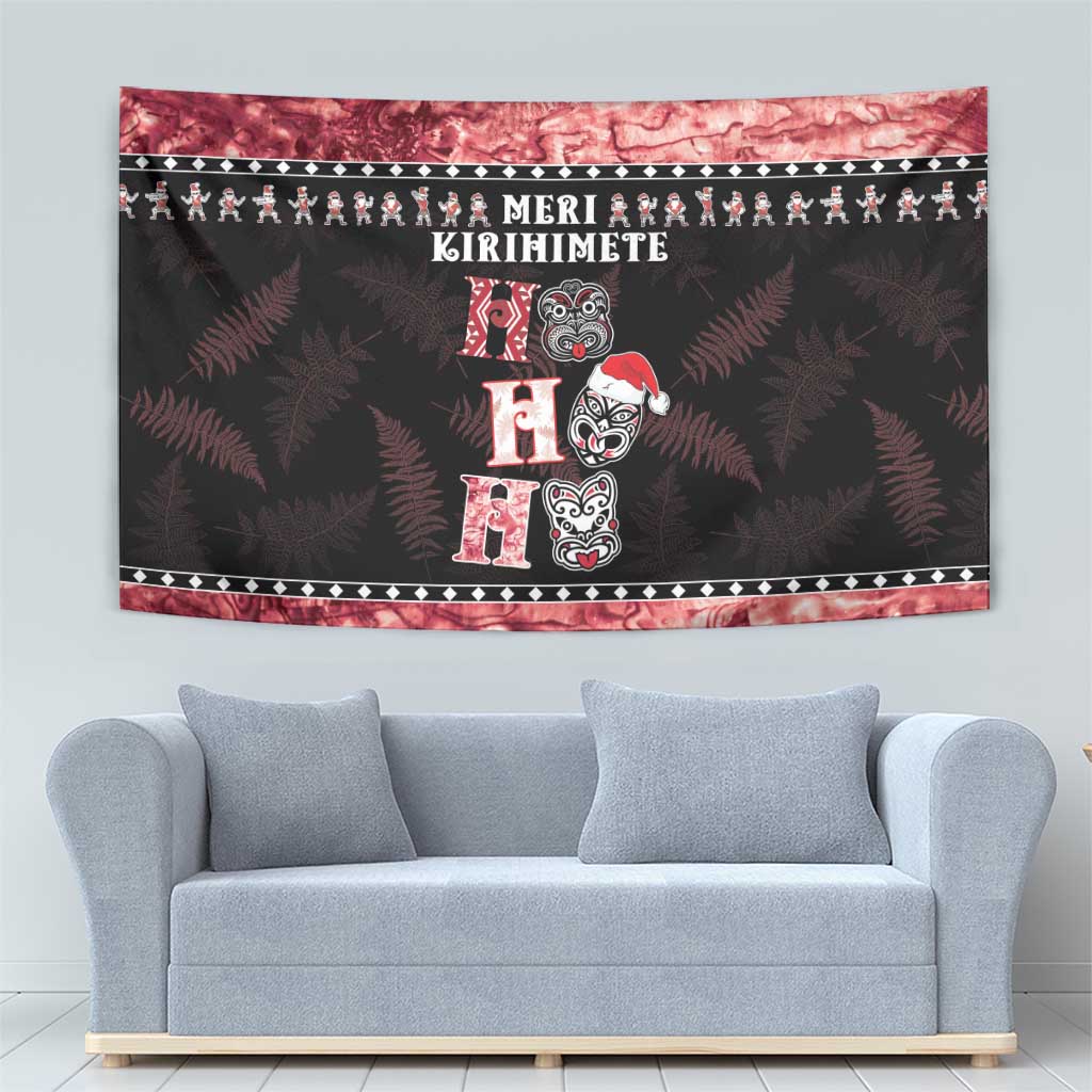 New Zealand Tiki Christmas Tapestry Ho Ho Ho Paua Shell Glitter Red