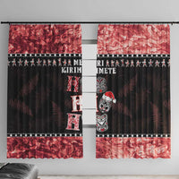 New Zealand Tiki Christmas Window Curtain Ho Ho Ho Paua Shell Glitter Red LT05 With Hooks Black - Polynesian Pride