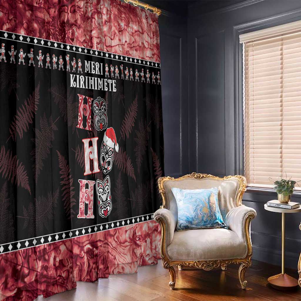 New Zealand Tiki Christmas Window Curtain Ho Ho Ho Paua Shell Glitter Red LT05 - Polynesian Pride