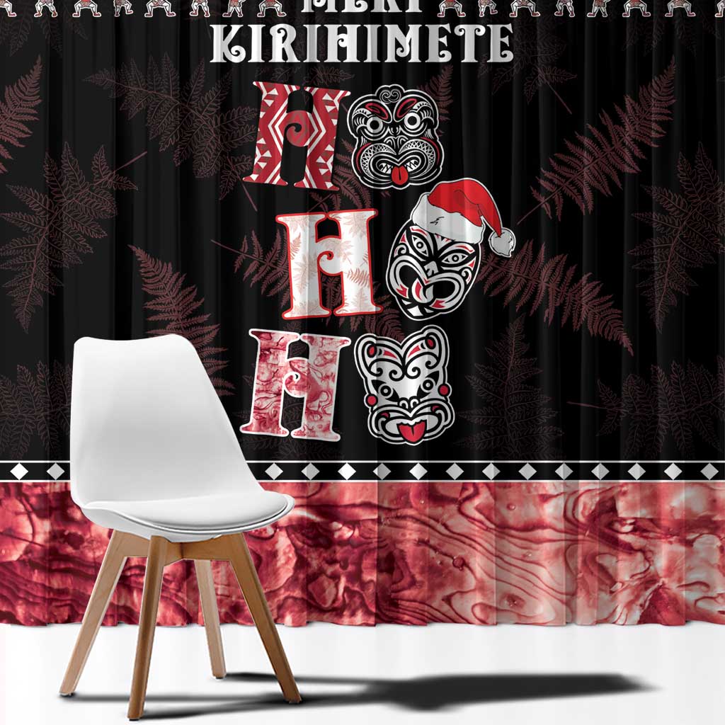 New Zealand Tiki Christmas Window Curtain Ho Ho Ho Paua Shell Glitter Red LT05 - Polynesian Pride