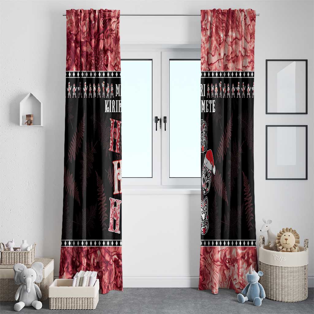 New Zealand Tiki Christmas Window Curtain Ho Ho Ho Paua Shell Glitter Red LT05 - Polynesian Pride