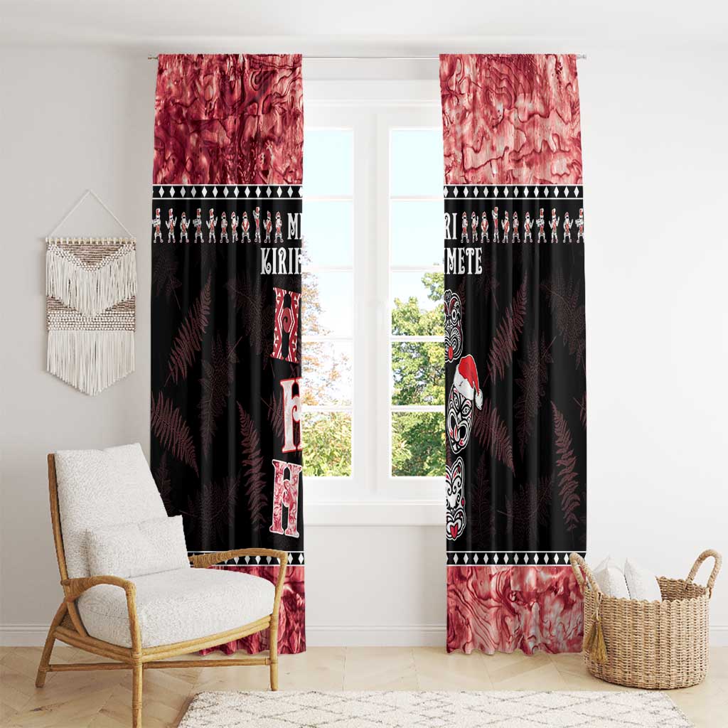 New Zealand Tiki Christmas Window Curtain Ho Ho Ho Paua Shell Glitter Red LT05 - Polynesian Pride