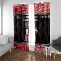 New Zealand Tiki Christmas Window Curtain Ho Ho Ho Paua Shell Glitter Red LT05 With Grommets Black - Polynesian Pride