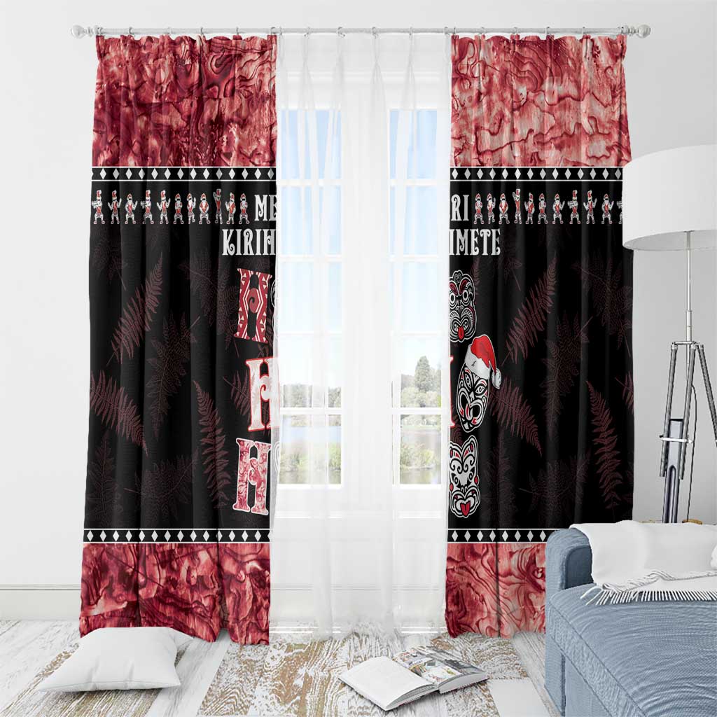 New Zealand Tiki Christmas Window Curtain Ho Ho Ho Paua Shell Glitter Red LT05 - Polynesian Pride