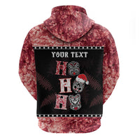 Personalised New Zealand Tiki Christmas Zip Hoodie Ho Ho Ho Paua Shell Glitter Red