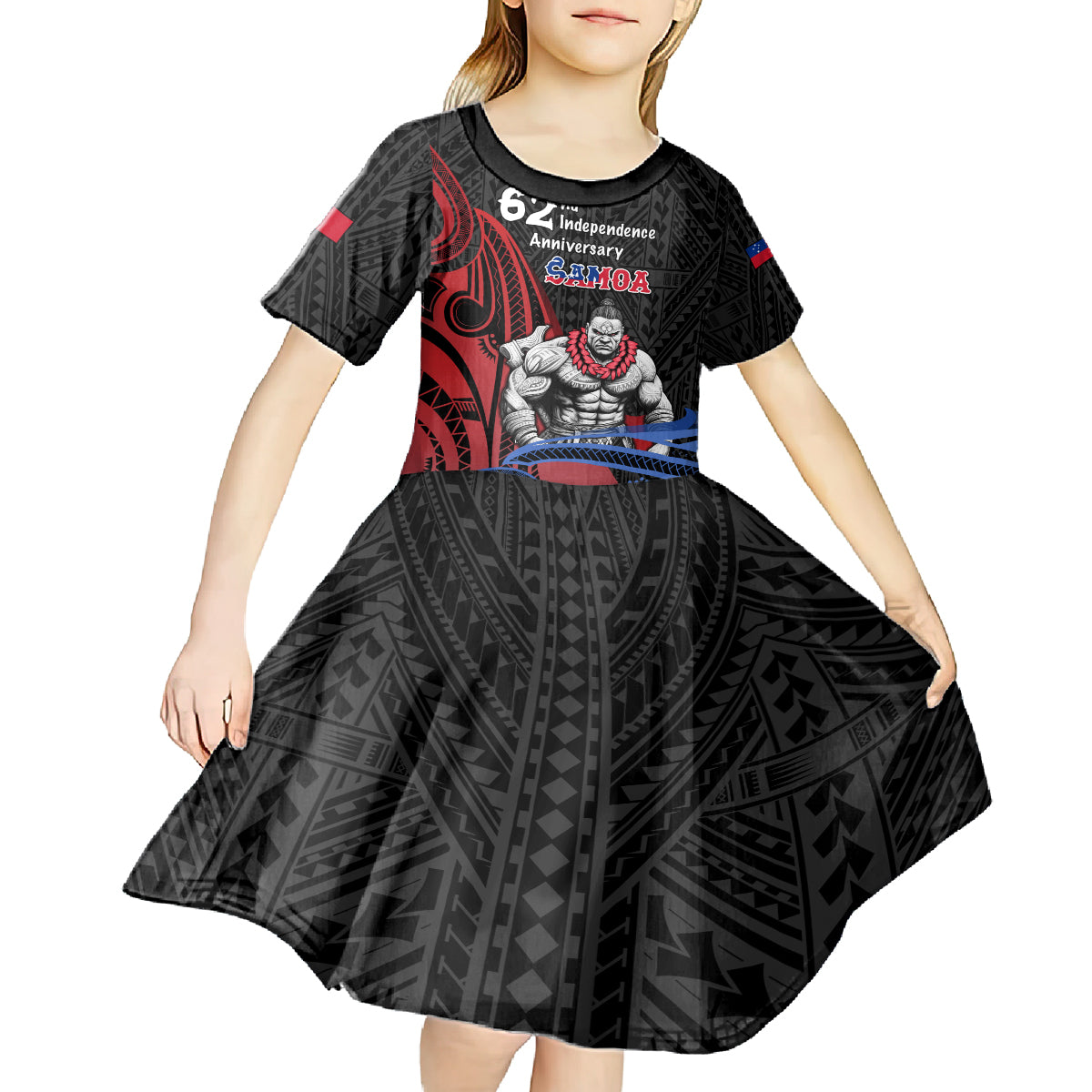 Samoa Independence Day Kid Short Sleeve Dress Samoan Warriors Ula Fala LT05 - Polynesian Pride