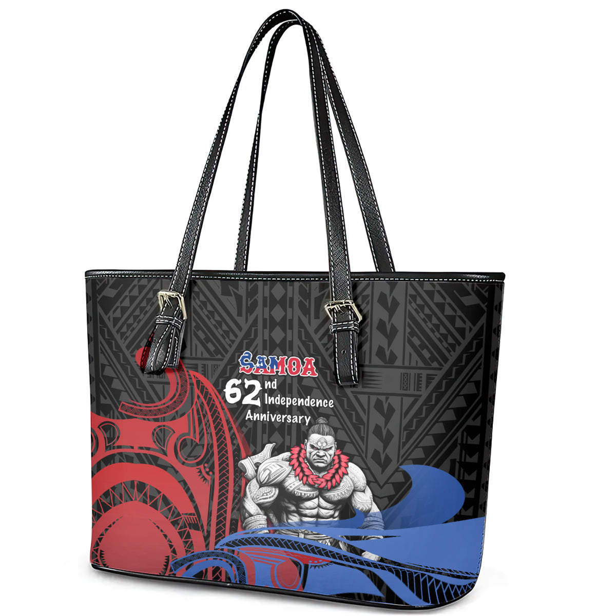 Samoa Independence Day Leather Tote Bag Samoan Warriors Ula Fala LT05 - Polynesian Pride