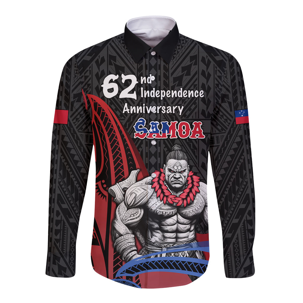 Samoa Independence Day Long Sleeve Button Shirt Samoan Warriors Ula Fala LT05 Unisex Black - Polynesian Pride