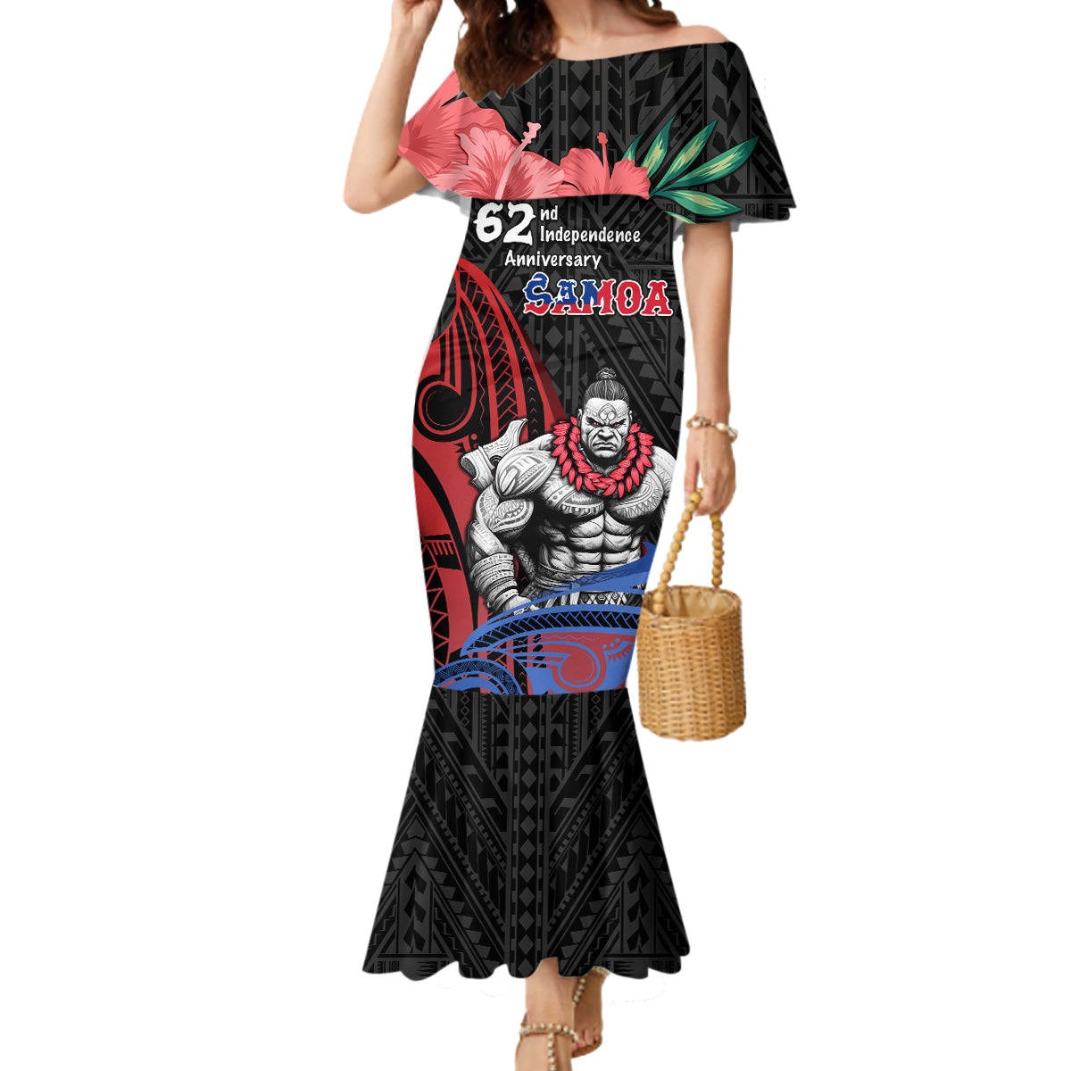 Samoa Independence Day Mermaid Dress Samoan Warriors Ula Fala LT05 Women Black - Polynesian Pride