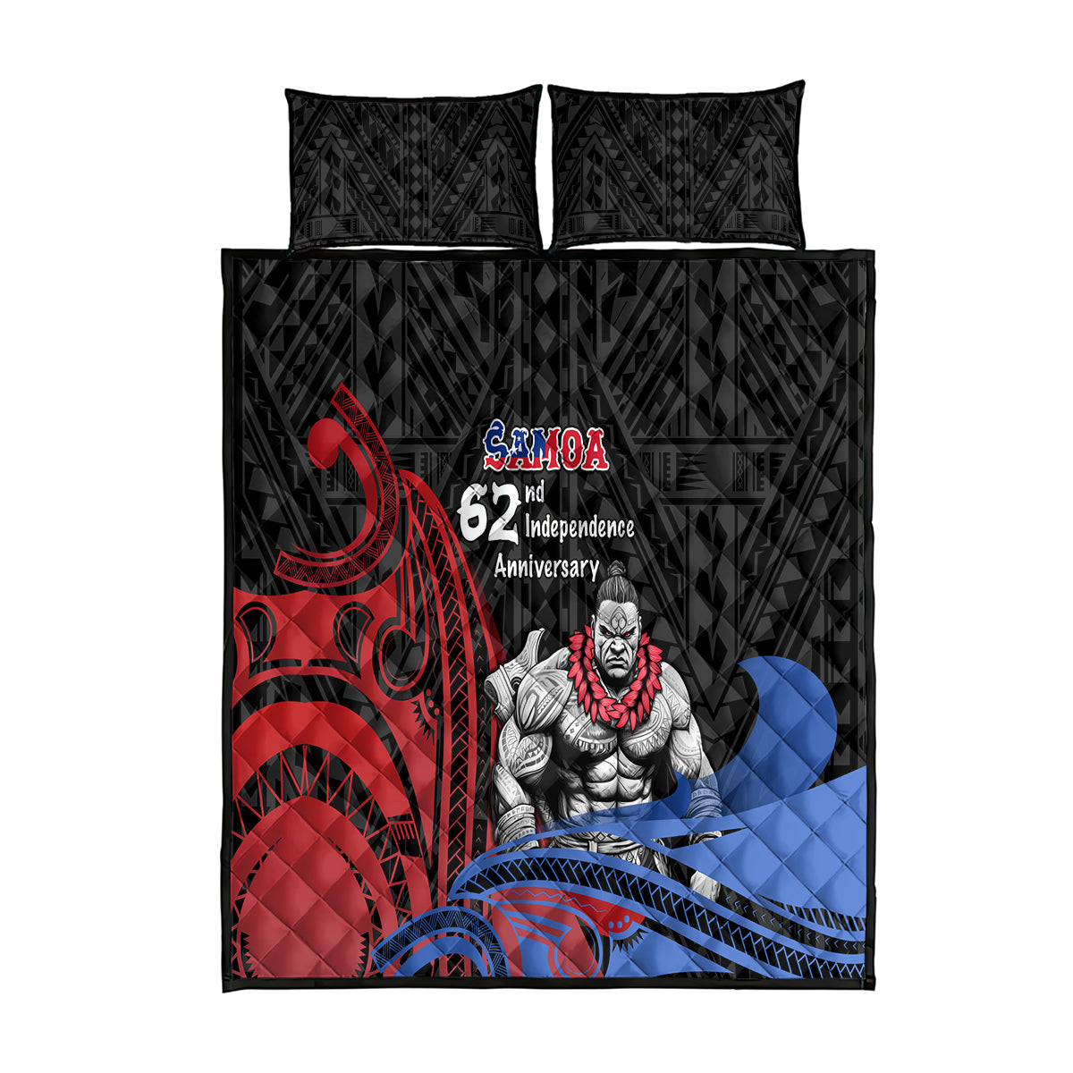 Samoa Independence Day Quilt Bed Set Samoan Warriors Ula Fala LT05 Black - Polynesian Pride