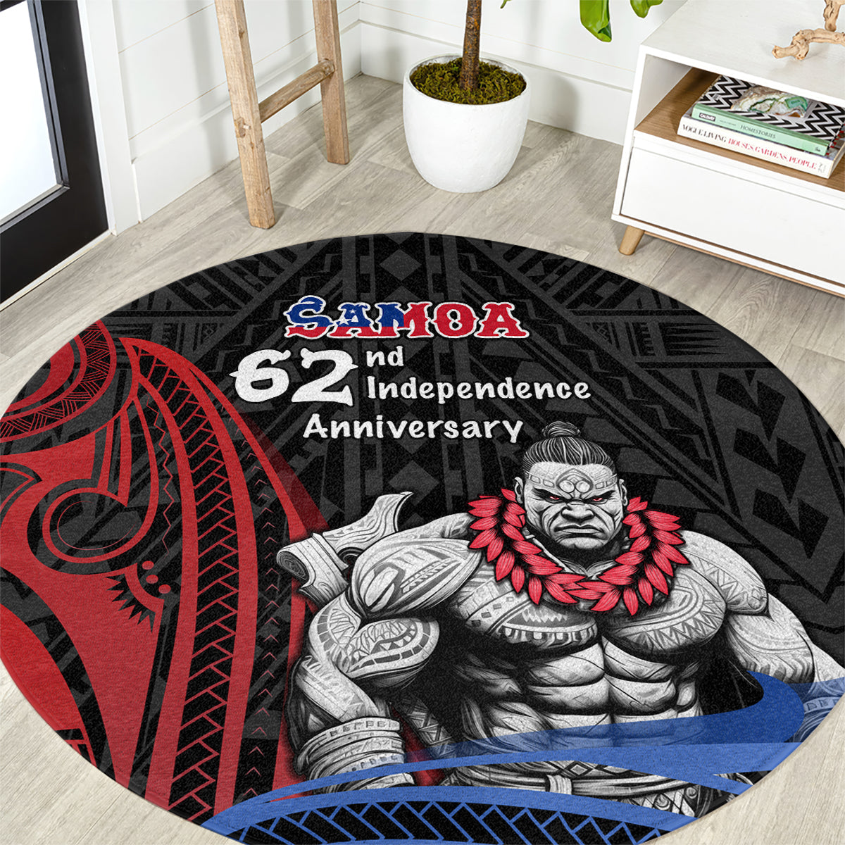 Samoa Independence Day Round Carpet Samoan Warriors Ula Fala LT05 Black - Polynesian Pride