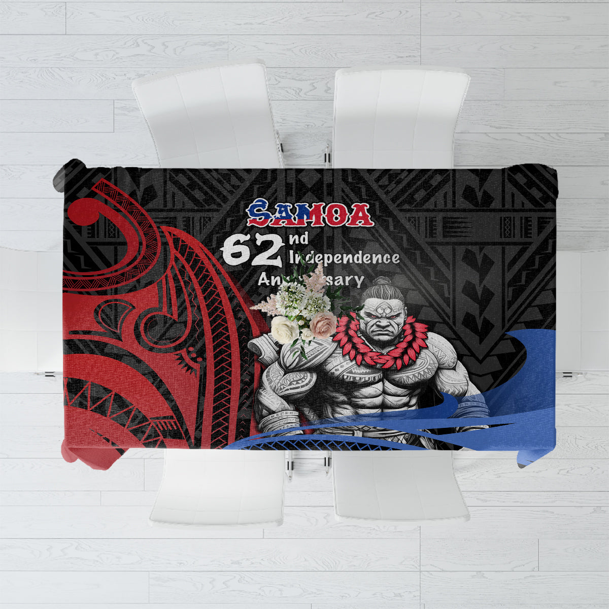 Samoa Independence Day Tablecloth Samoan Warriors Ula Fala LT05 Black - Polynesian Pride