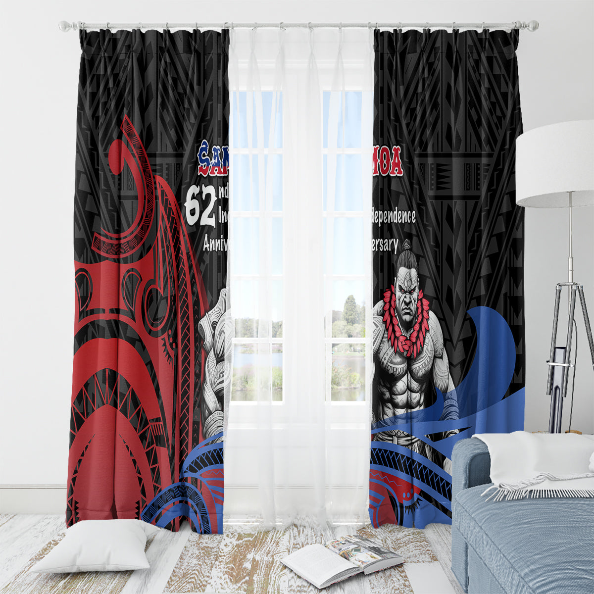 Samoa Independence Day Window Curtain Samoan Warriors Ula Fala LT05 - Polynesian Pride