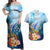 Personalised Kosrae Constitution Day Couples Matching Off Shoulder Maxi Dress and Hawaiian Shirt Humpback Whale Tropical Flowers LT05 Blue - Polynesian Pride