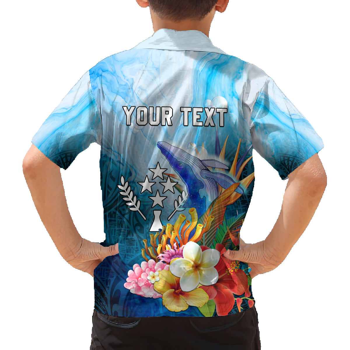 Personalised Kosrae Constitution Day Family Matching Long Sleeve Bodycon Dress and Hawaiian Shirt Humpback Whale Tropical Flowers LT05 - Polynesian Pride