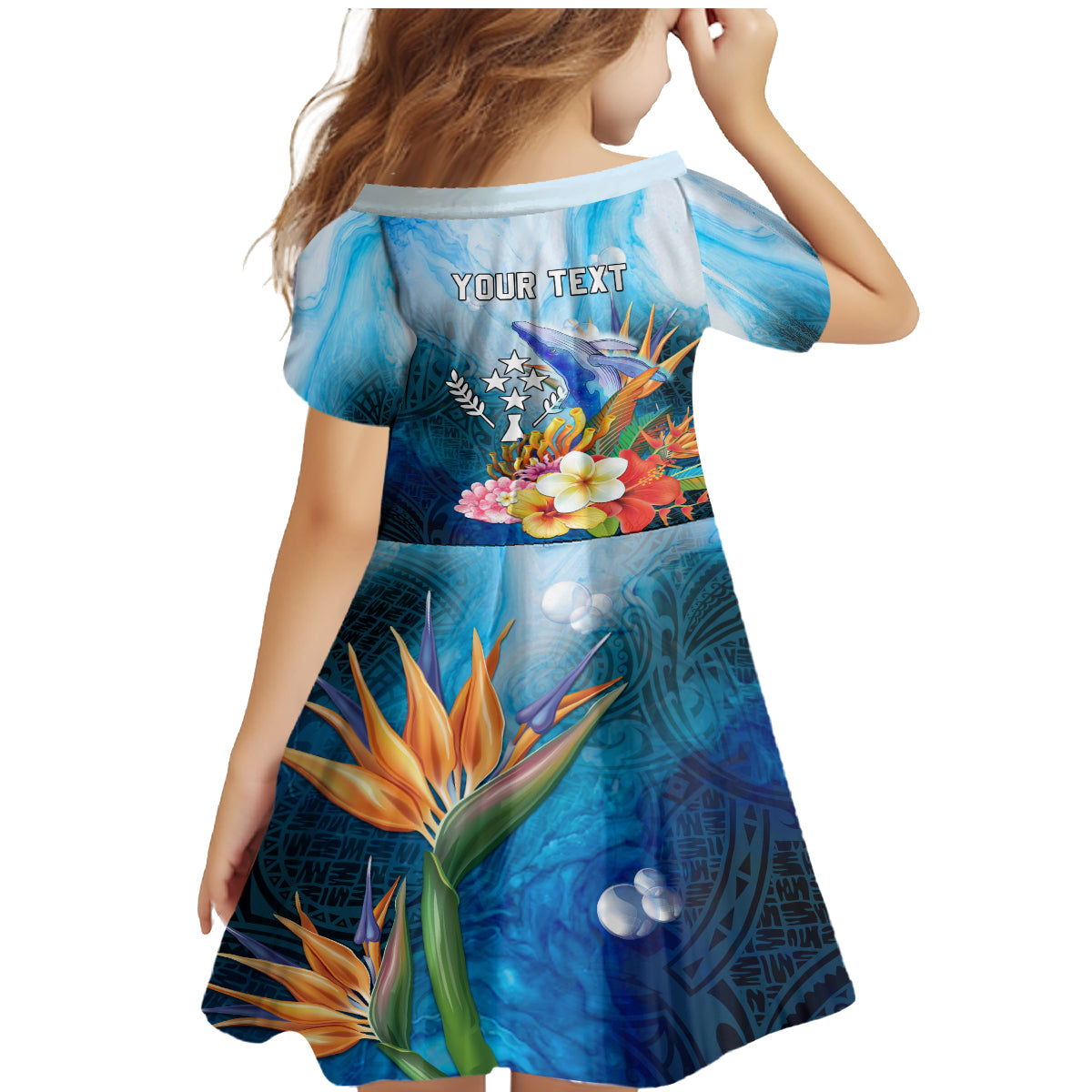 Personalised Kosrae Constitution Day Family Matching Mermaid Dress and Hawaiian Shirt Humpback Whale Tropical Flowers LT05 - Polynesian Pride