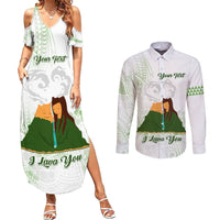 Personalised I LAVA YOU Volcano Valentine Couples Matching Summer Maxi Dress and Long Sleeve Button Shirt Polynesian Tribal Pattern LT05 White - Polynesian Pride
