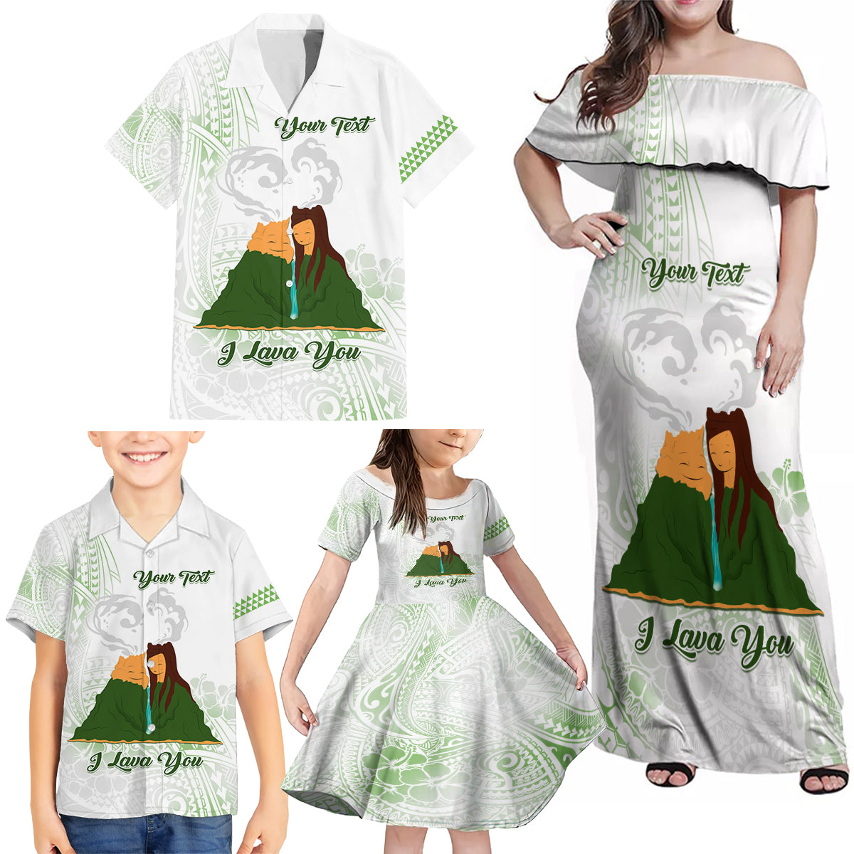 Personalised I LAVA YOU Volcano Valentine Family Matching Off Shoulder Maxi Dress and Hawaiian Shirt Polynesian Tribal Pattern LT05 - Polynesian Pride