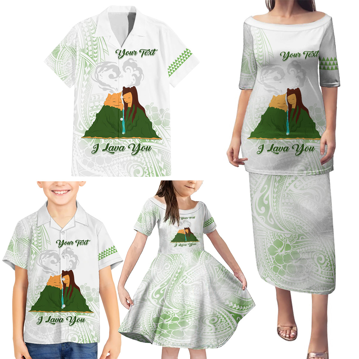 Personalised I LAVA YOU Volcano Valentine Family Matching Puletasi and Hawaiian Shirt Polynesian Tribal Pattern LT05 - Polynesian Pride