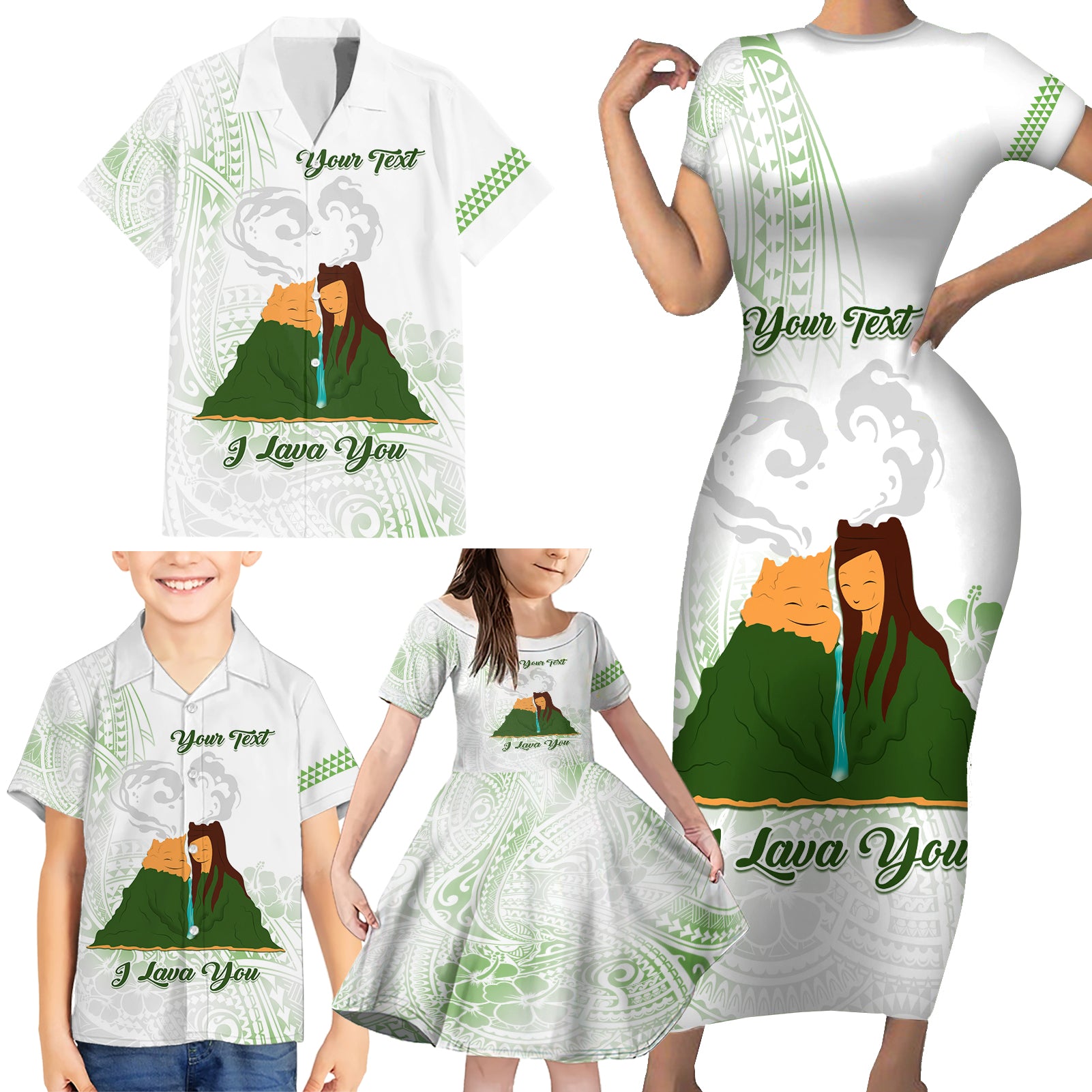 Personalised I LAVA YOU Volcano Valentine Family Matching Short Sleeve Bodycon Dress and Hawaiian Shirt Polynesian Tribal Pattern LT05 - Polynesian Pride