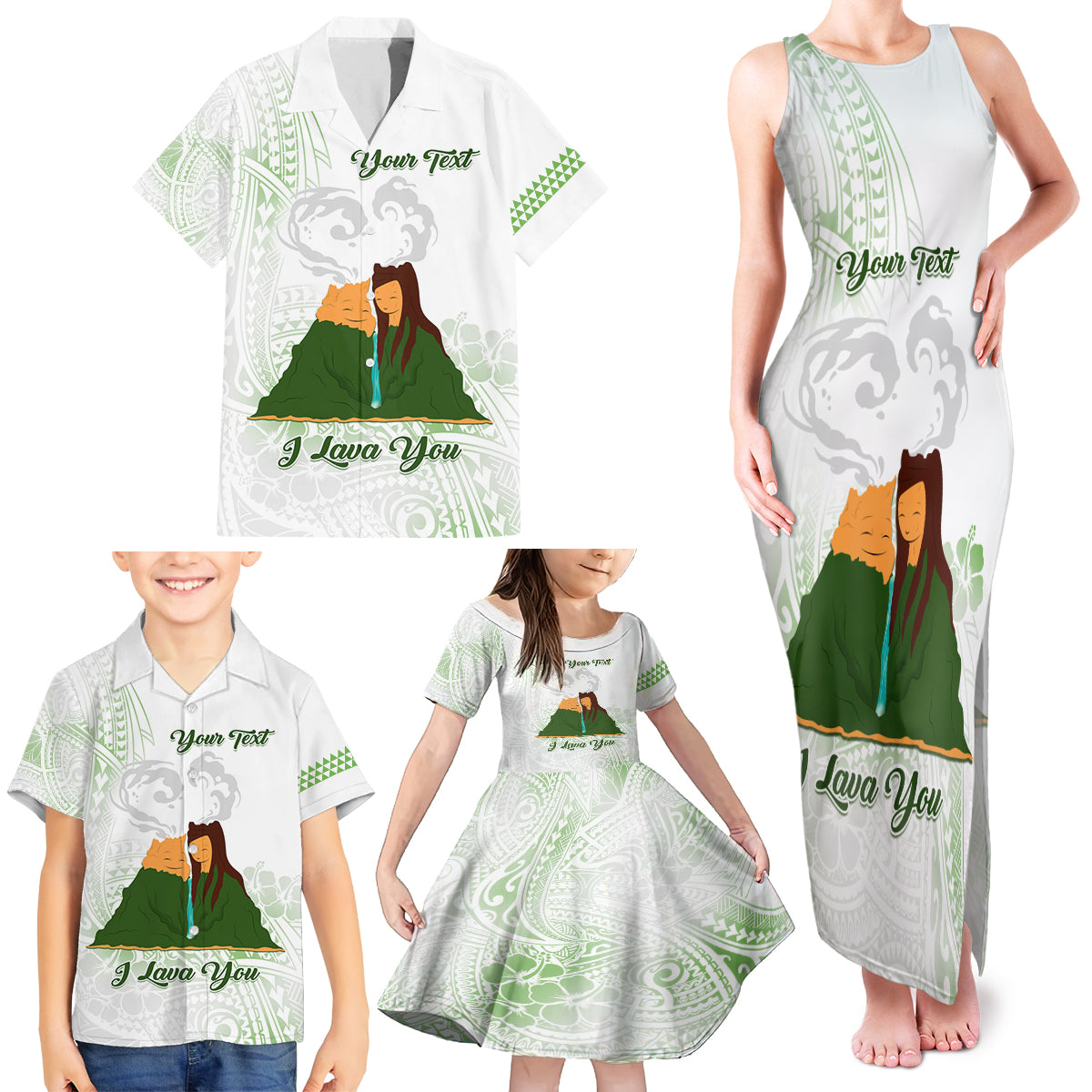 Personalised I LAVA YOU Volcano Valentine Family Matching Tank Maxi Dress and Hawaiian Shirt Polynesian Tribal Pattern LT05 - Polynesian Pride