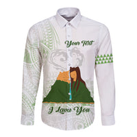 Personalised I LAVA YOU Volcano Valentine Long Sleeve Button Shirt Polynesian Tribal Pattern LT05 Unisex White - Polynesian Pride
