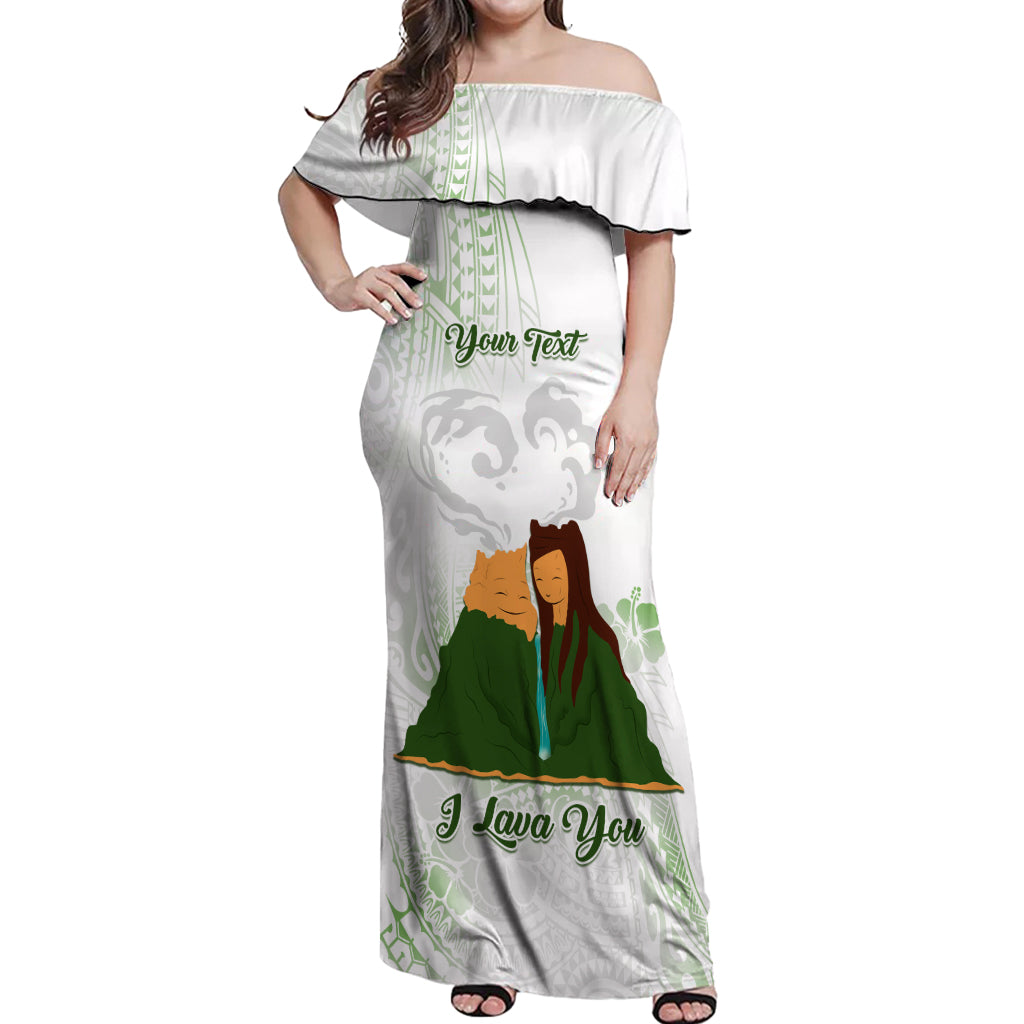 Personalised I LAVA YOU Volcano Valentine Off Shoulder Maxi Dress Polynesian Tribal Pattern LT05 Women White - Polynesian Pride