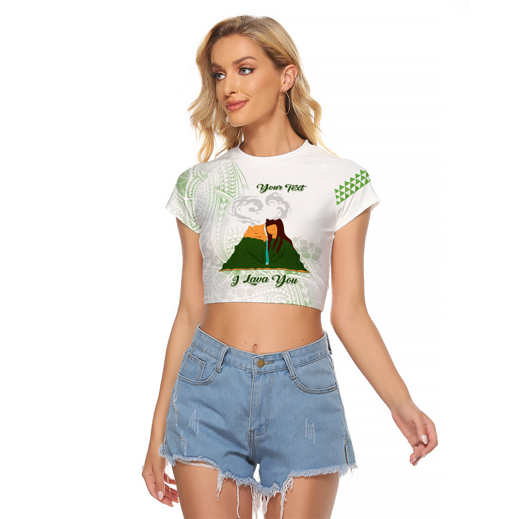 Personalised I LAVA YOU Volcano Valentine Raglan Cropped T Shirt Polynesian Tribal Pattern LT05 Female White - Polynesian Pride