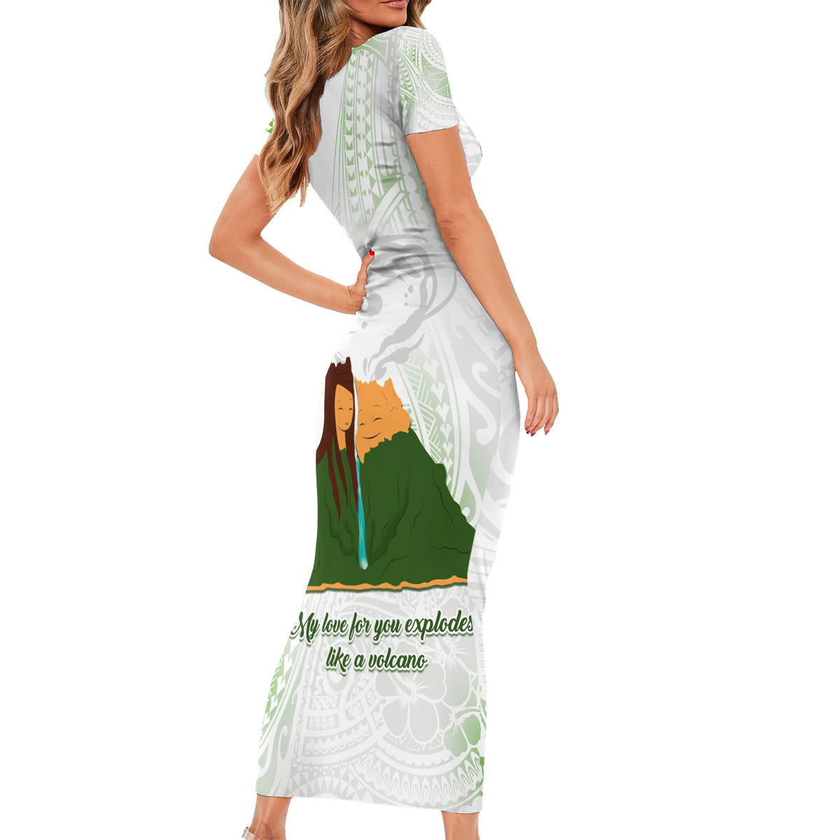 Personalised I LAVA YOU Volcano Valentine Short Sleeve Bodycon Dress Polynesian Tribal Pattern LT05 - Polynesian Pride