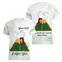Personalised I LAVA YOU Volcano Valentine Women V Neck T Shirt Polynesian Tribal Pattern LT05 - Polynesian Pride