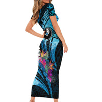 Personalised FSM Yap State Day Short Sleeve Bodycon Dress Tropical Flowers Tribal Pattern LT05 - Polynesian Pride