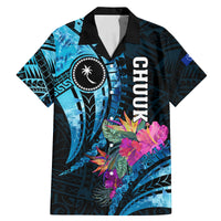 Personalised FSM Chuuk State Family Matching Mermaid Dress and Hawaiian Shirt Tropical Flowers Tribal Pattern LT05 Dad's Shirt - Short Sleeve Blue - Polynesian Pride