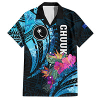 Personalised FSM Chuuk State Family Matching Tank Maxi Dress and Hawaiian Shirt Tropical Flowers Tribal Pattern LT05 Dad's Shirt - Short Sleeve Blue - Polynesian Pride