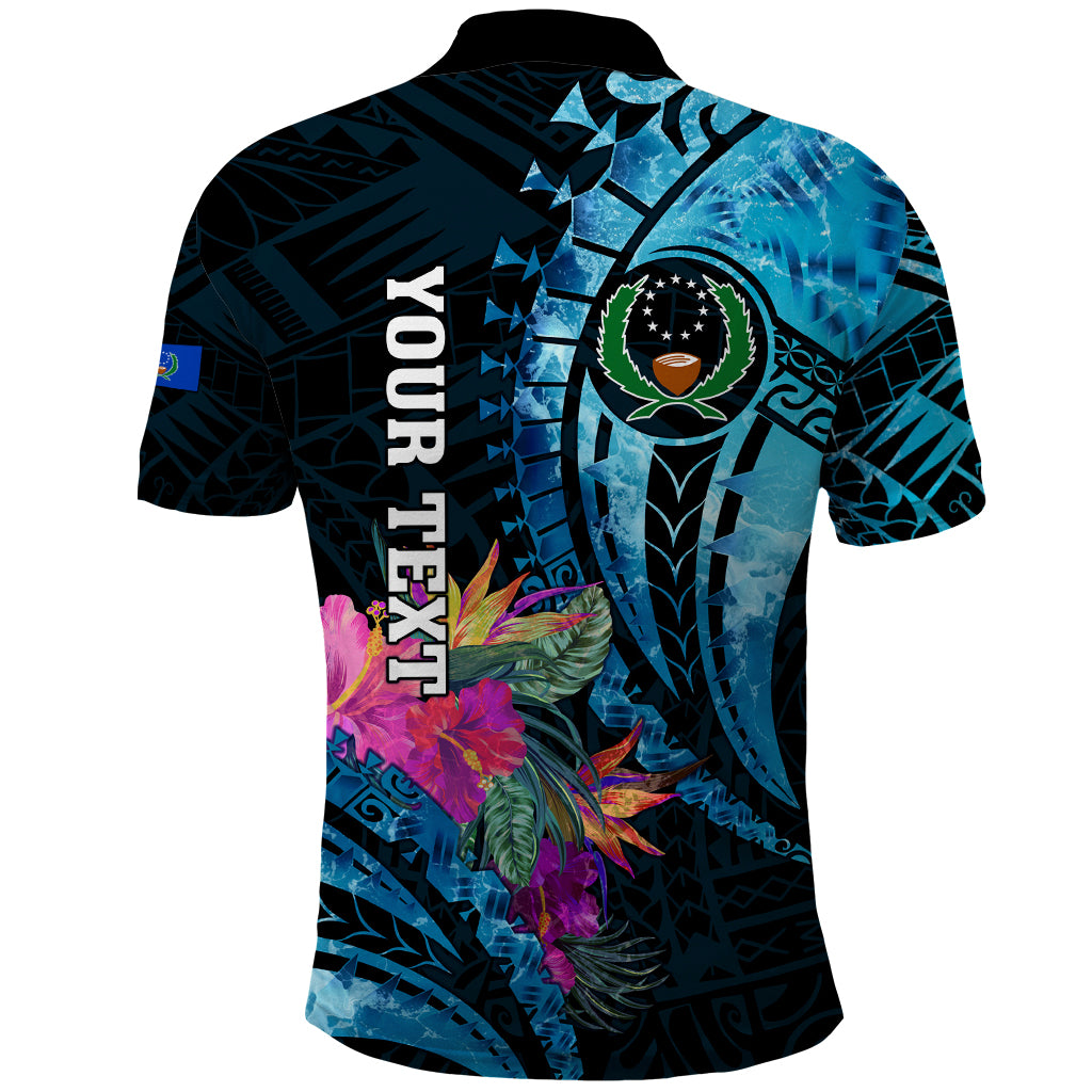 Personalised FSM Pohnpei State Polo Shirt Tropical Flowers Tribal Pattern LT05 - Polynesian Pride