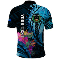 Personalised FSM Pohnpei State Polo Shirt Tropical Flowers Tribal Pattern LT05 - Polynesian Pride