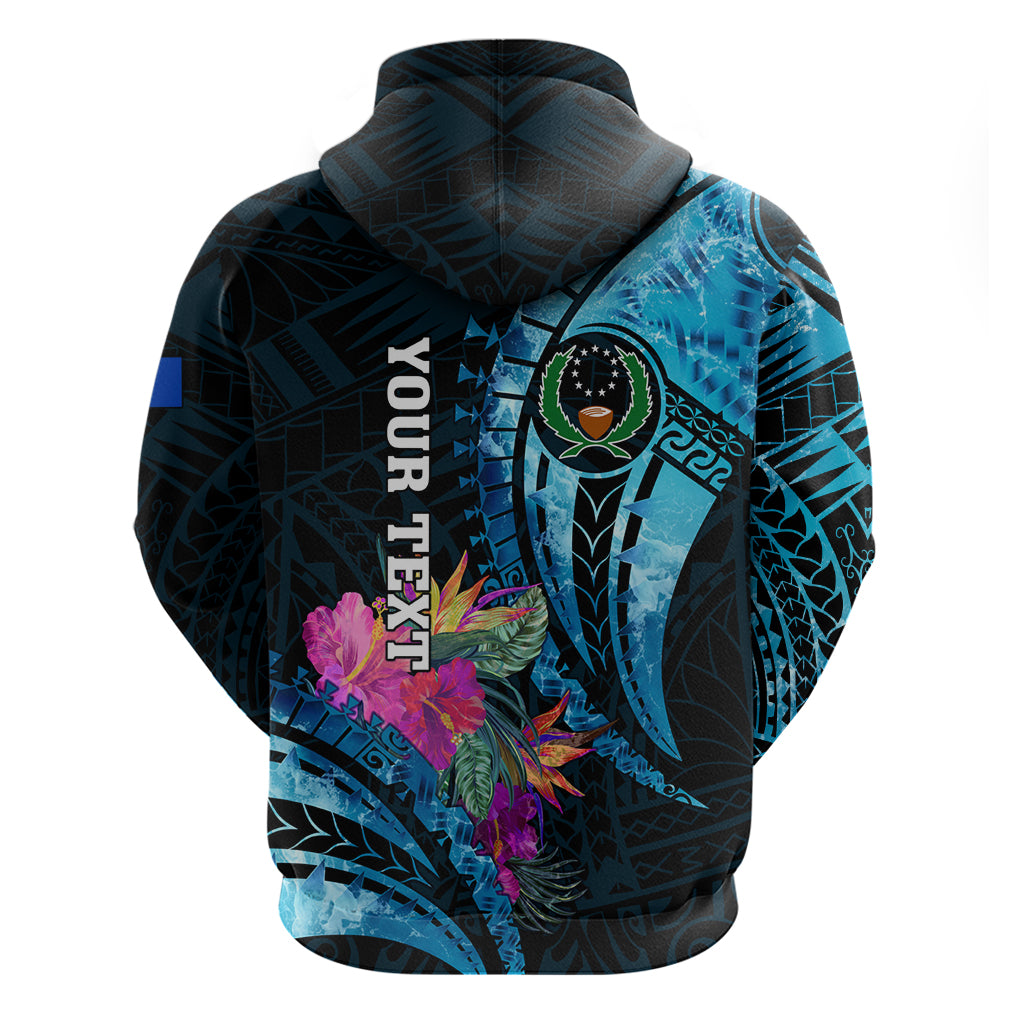 Personalised FSM Pohnpei State Zip Hoodie Tropical Flowers Tribal Pattern LT05 - Polynesian Pride