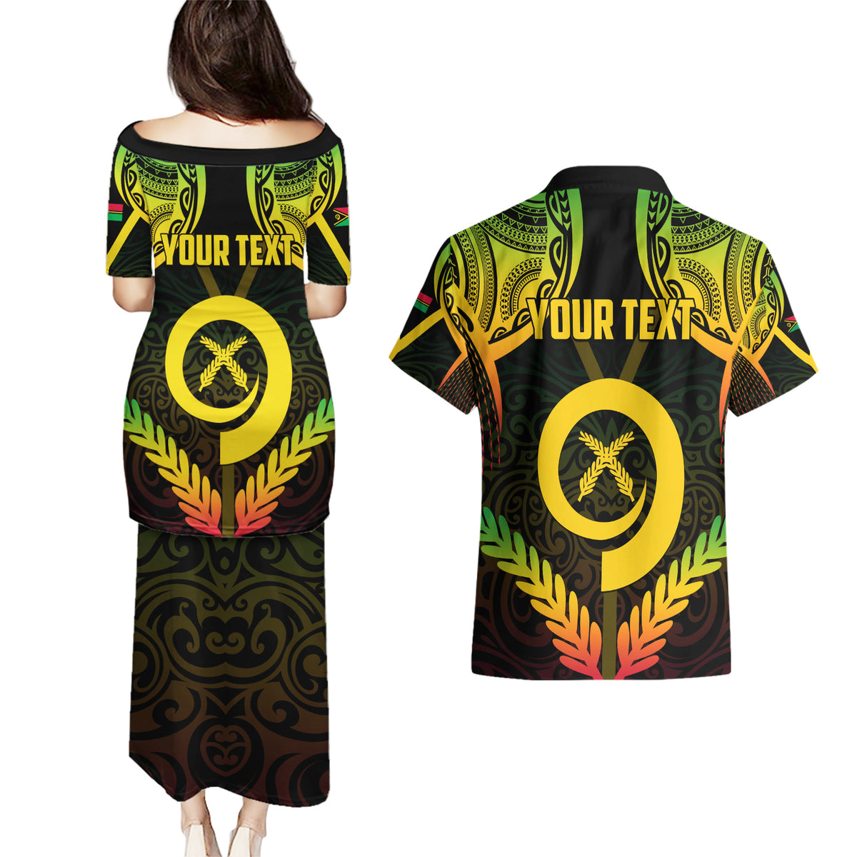 Personalised Vanuatu Father Lini Day Couples Matching Puletasi and Hawaiian Shirt Polynesian Tribal Pattern LT05 - Polynesian Pride