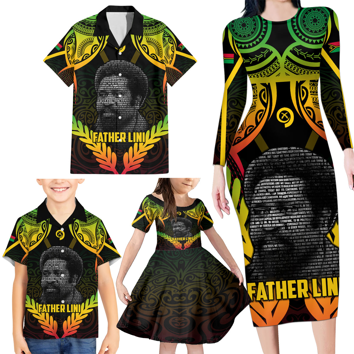 Personalised Vanuatu Father Lini Day Family Matching Long Sleeve Bodycon Dress and Hawaiian Shirt Polynesian Tribal Pattern LT05 - Polynesian Pride